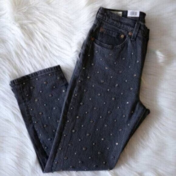 NWT Levis 501 Jeans Size 27 High Rise Crystal Studded Straight Leg Cropped - Picture 5 of 9